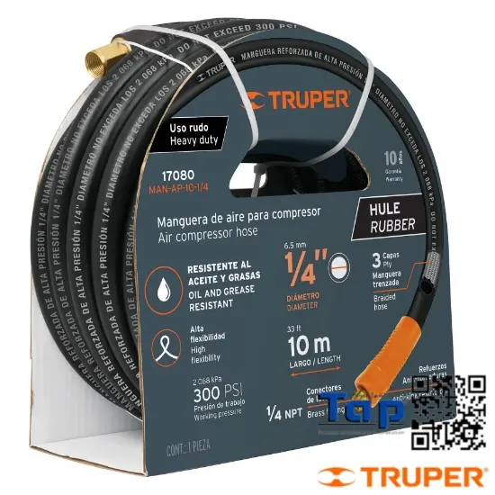 Imagen de MANGUERA 006 1/4" HULE P COMPRESOR ROLLO 10M