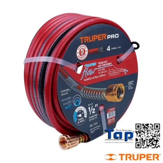Imagen de MANGUERA 013 1/2" SUPER REFZDA 4 CAPAS 30 M CONEXIONES METAL