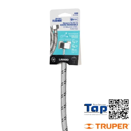 Imagen de MANGUERA LAVABO/FREGAD ACERO INOX 013 1/2"X009 3/8" 55 CM
