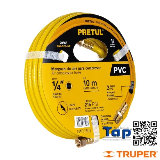 Imagen de MANGUERA PVC P COMPRESOR 15 M X 1/4" PRETUL