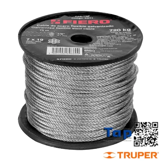 Imagen de CABLE FLEX 003 1/8" ACERO 7X19 HILOS  75 M X METRO