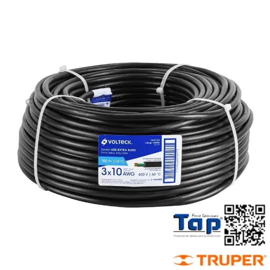 Imagen de CABLE USO EXTRA RUDO 3X10 AWG EN ROLLO 100 M X METRO
