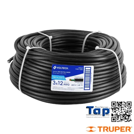 Imagen de CABLE USO EXTRA RUDO 3X12 AWG EN ROLLO 100 M X METRO