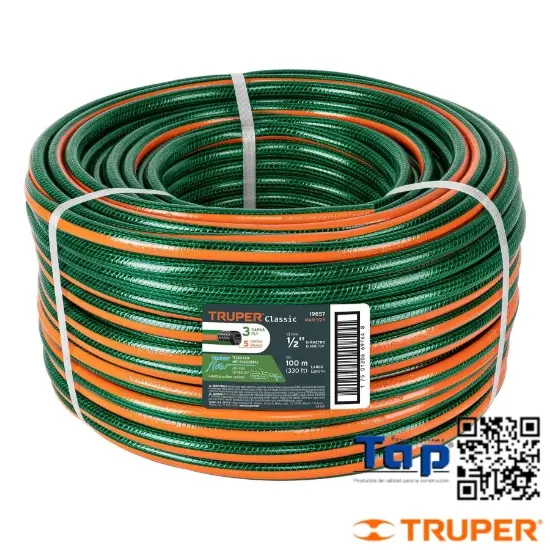 Imagen de MANGUERA 015 5/8" 3 CAPAS EN ROLLO 100 M X METRO TRUPER