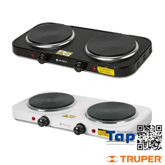 Imagen de PARRILLA ELECTRICA DOBLE QUEMADOR T DISCO BLANCA,VOLTECK