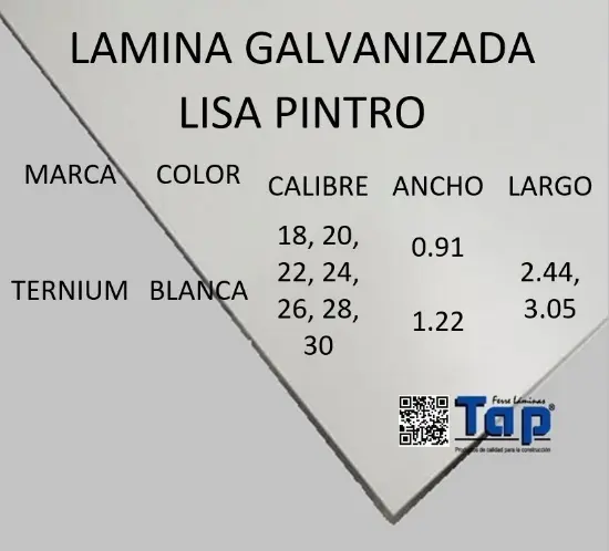 Imagen de LAMINA GALVANIZADA LISA PINTRO