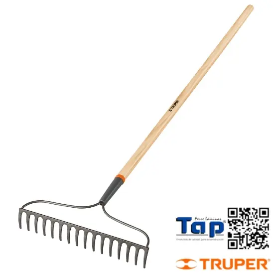 Imagen de RASTRILLO JARDINERO CLASSIC 16 DIENTES MANGO 1350 54" TRUPER