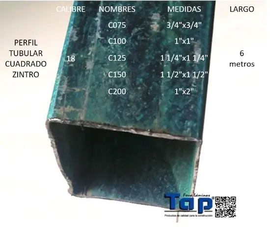 Imagen de PERFIL TUBULAR CUADRADO ZINTRO