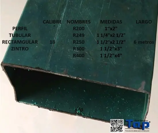 Imagen de PERFIL TUBULAR RECTANGULAR ZINTRO