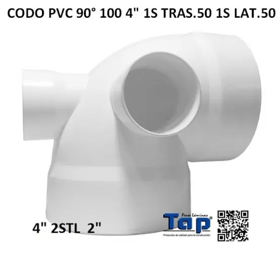 Imagen de CODO PVC 90° 100 4" 1S TRAS.50 1S LAT.50