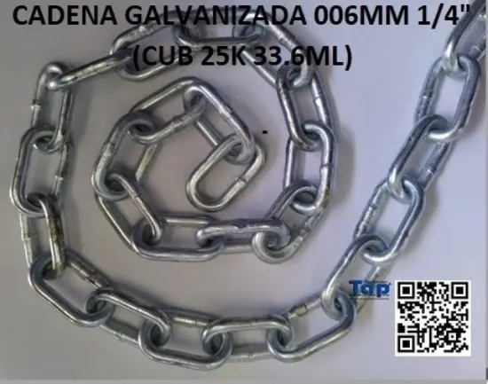 Imagen de CADENA GALVANIZADA 006.0MM 1/4"   (CUB 25K 33.6ML)