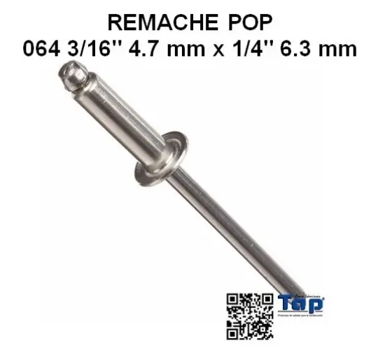 Imagen de REMACHE POP 064 3/16" 4.7 mm x 1/4" 6.3 mm