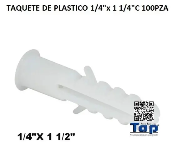 Imagen de TAQUETE DE PLASTICO 1/4"x 1 1/4"C 100PZA