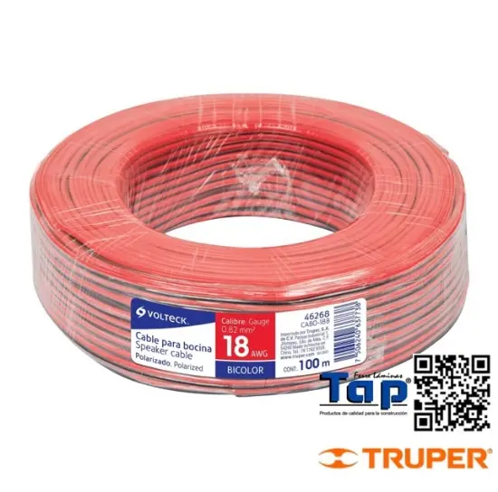 Imagen de CABLE POLARIZADO BICOLOR P BOCINA 22 AWG ROLLO 100M