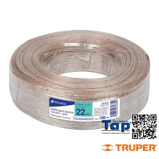 Imagen de CABLE POLARIZADO TRANSP P BOCINA 22 AWG ROLLO 100M