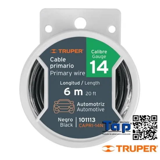 Imagen de CABLE PRIMARIO NEGRO CAL 12 TRUPER CARRETE C   3.5 M