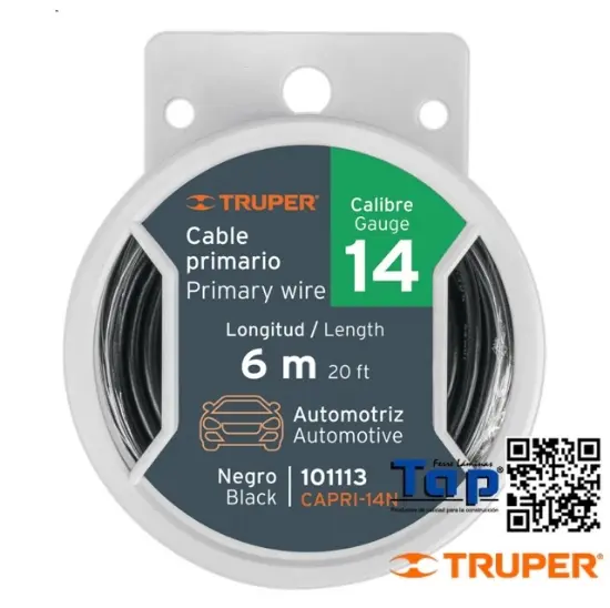 Imagen de CABLE PRIMARIO NEGRO CAL 14 TRUPER CARRETE C   6 M