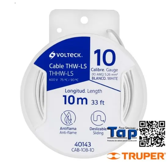 Imagen de CABLE THHW-LS 10 AWG BLANCO VOLTECK CARRETE C  10 M