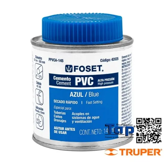 Imagen de CEMENTO AZUL P PVC EN BOTE 145 ML ALTA PRESION FOSET