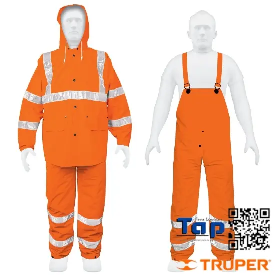 Imagen de IMPERMEABLE DOBLE CAPA CONJUNTO NARANJA C REFLEJANTE CH