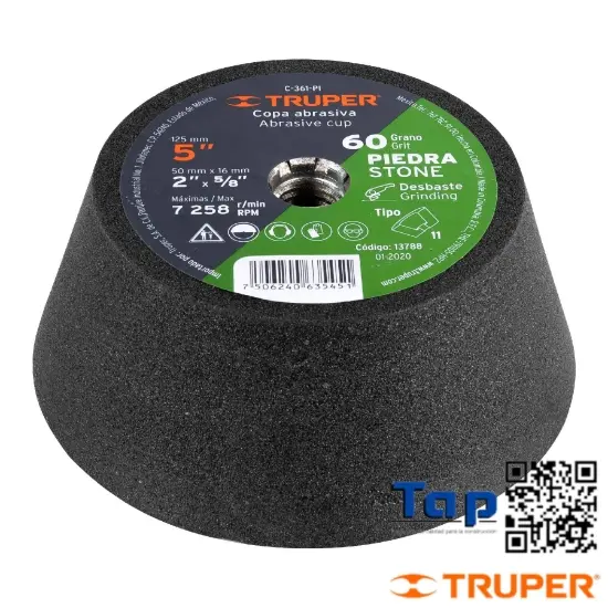 Imagen de COPA DESBASTE PIEDRA 125 5" GRANO 60 EJE 015 5/8"-11 TRUPER