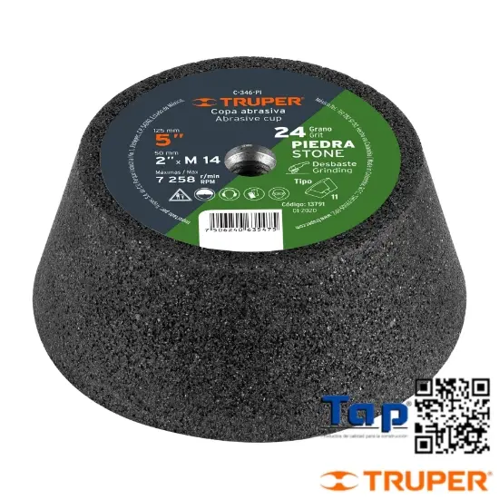 Imagen de COPA DESBASTE PIEDRA 125 5" GRANO 80 EJE M14 TRUPER