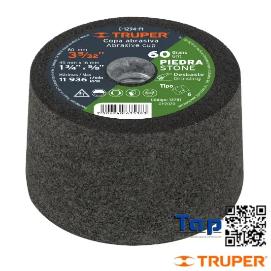 Imagen de COPA DESBASTE PIEDRA 3-5/32" GRANO 80 EJE 015 5/8"-11 TRUPER