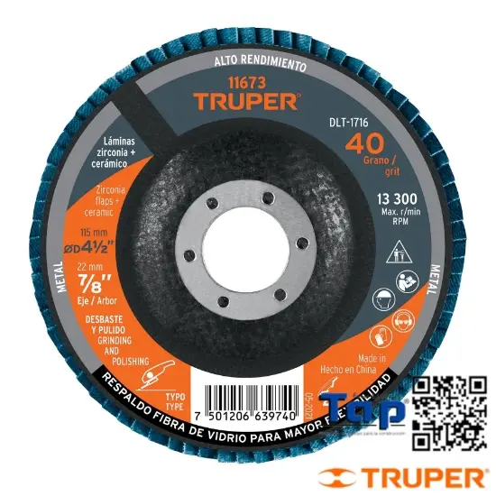 Imagen de DISCO 113 4-1/2" LAMINADO GRANO  80 CENTRO 022 7/8" TRUPER