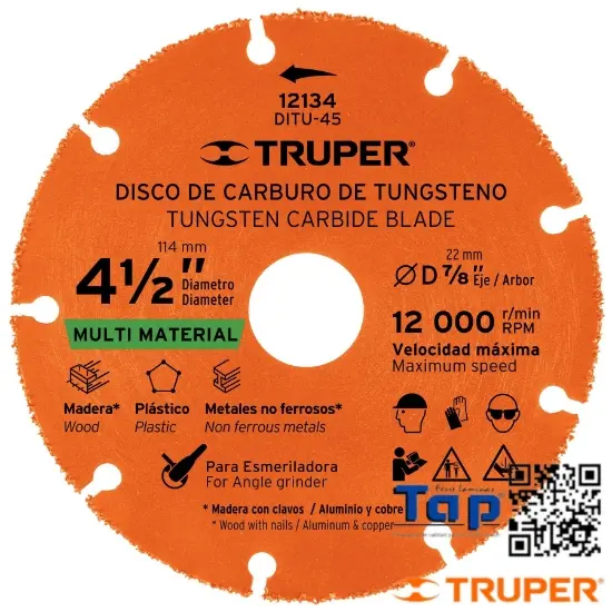 Imagen de DISCO 113 4-1/2" MULTIMATERIAL CARBURO TUNGSTENO TRUPER