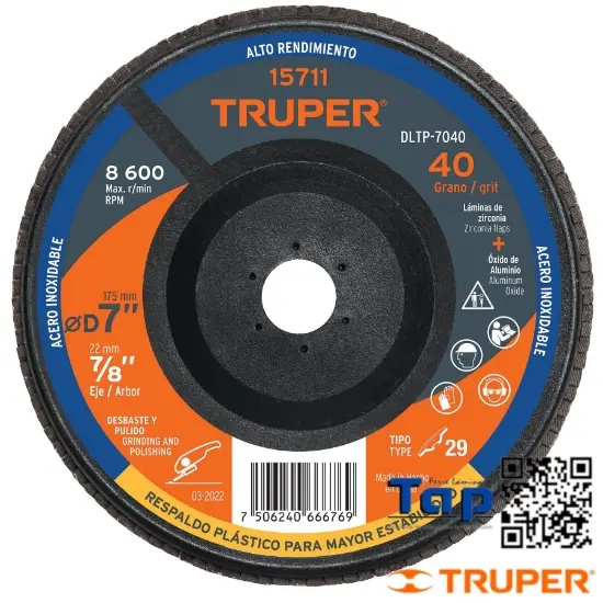 Imagen de DISCO 175 7" LAMINADO RESP. PCO GRANO  40 CENTRO 022 7/8"