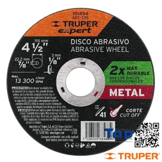 Imagen de DISCO P CORTE METAL 113 4-1/2" T 41 TRUPER EXPERT