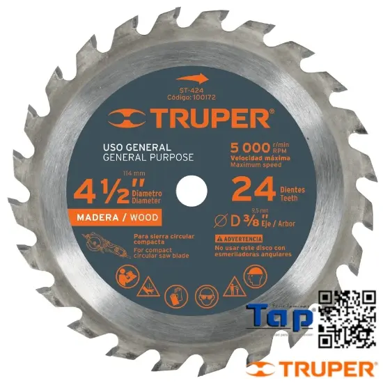 Imagen de DISCO SIERRA 113 4-1/2" P MAD 24 DIENTES CENTRO 009 3/8"