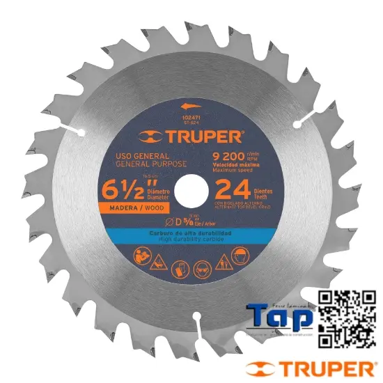 Imagen de DISCO SIERRA 162 6-1/2" P MAD 24 DIENTES CENTRO 015 5/8"