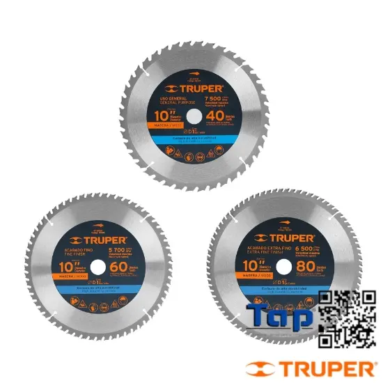 Imagen de DISCO SIERRA 250 10" P MAD 40 DIENTES CENTRO 025 1" TRUPER
