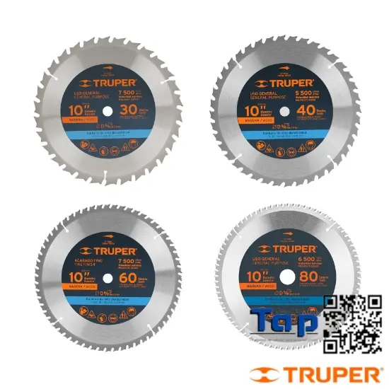 Imagen de DISCO SIERRA 250 10" P MAD 60 DIENTES CENTRO 015 5/8" TRUPER