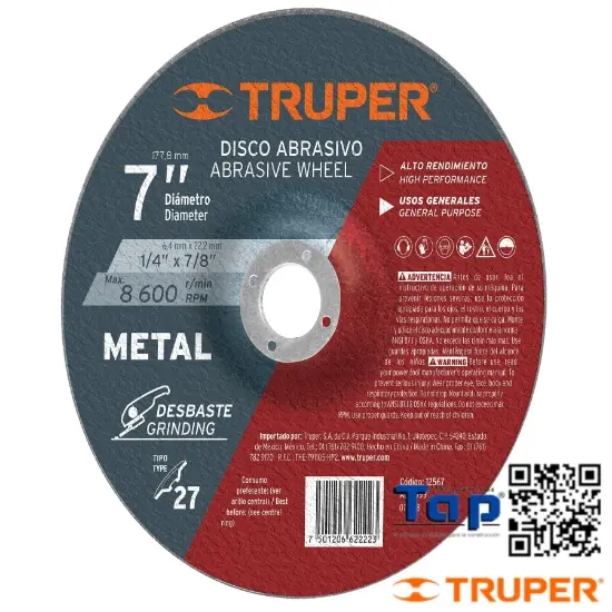 Imagen de DISCO T 27 113 4-1/2"X6.4 MM P DESBASTE METAL