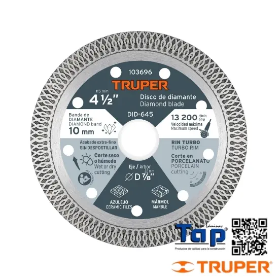 Imagen de DISCO DE DIAMANTE 4 013 1/2" CORTE PORCELANATO TRUPER
