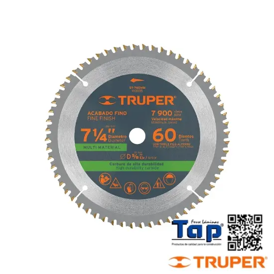 Imagen de DISCO SIERRA 184 7-1/4" MULTIMATERIAL 60 DIENTES CENTRO  015