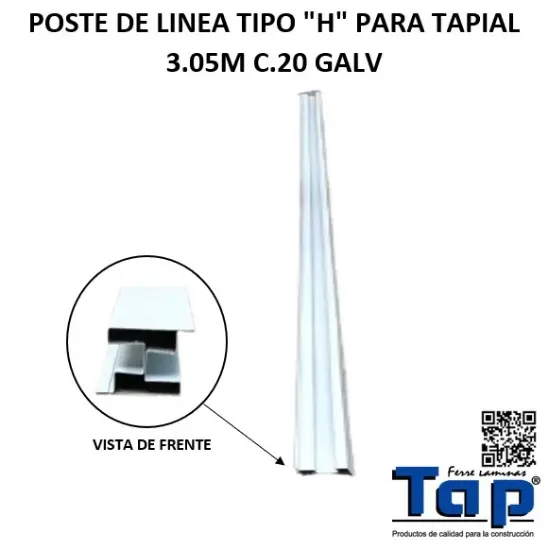 Imagen de POSTE DE LINEA TIPO "H" PARA TAPIAL 3.05M C.20 GALV