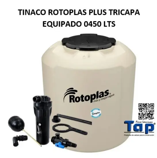 Imagen de TINACO ROTOPLAS PLUS TRICAPA EQUIPADO 0450 LTS
